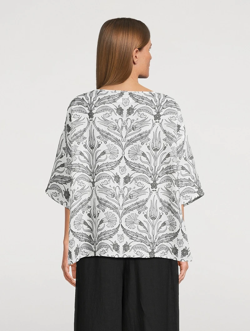 Linen Tunic Mughal Carnation Garden Print