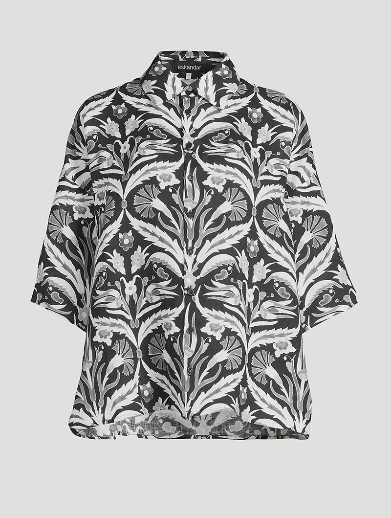 Linen Shirt Mughal Carnation Garden Print