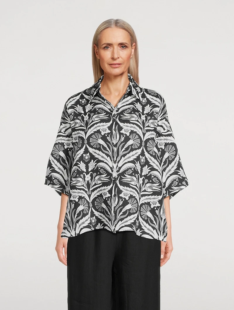 Linen Shirt Mughal Carnation Garden Print