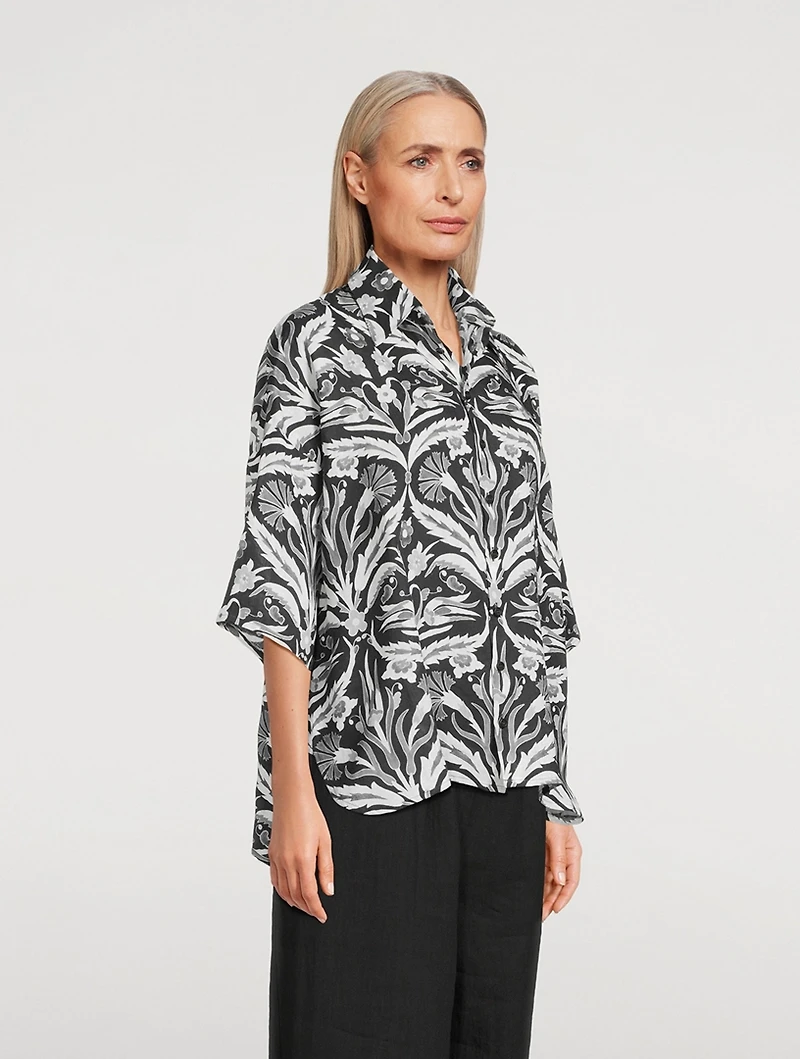 Linen Shirt Mughal Carnation Garden Print