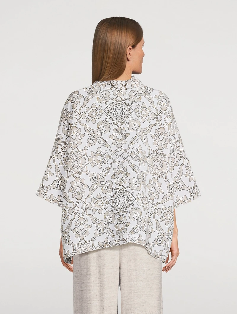 Linen Shirt Ottoman Tile Print