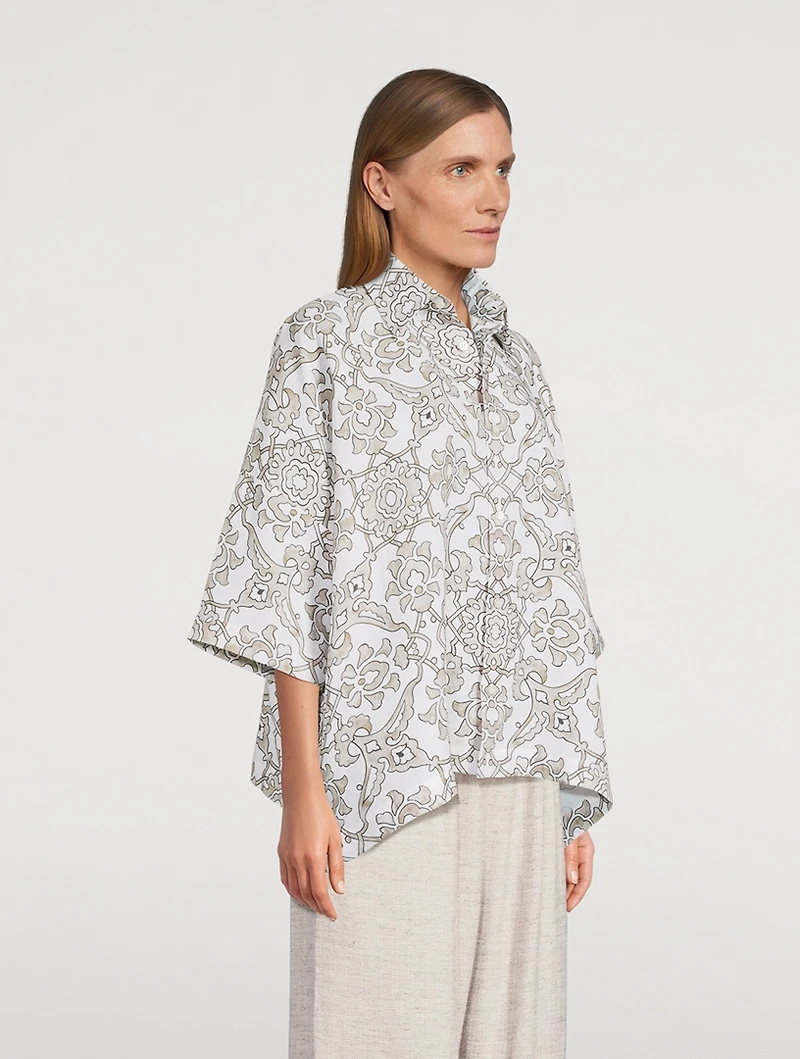 Linen Shirt Ottoman Tile Print
