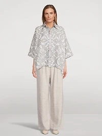 Linen Shirt Ottoman Tile Print