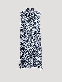 Sleeveless Linen Shirt Dress Ottoman Tile Print
