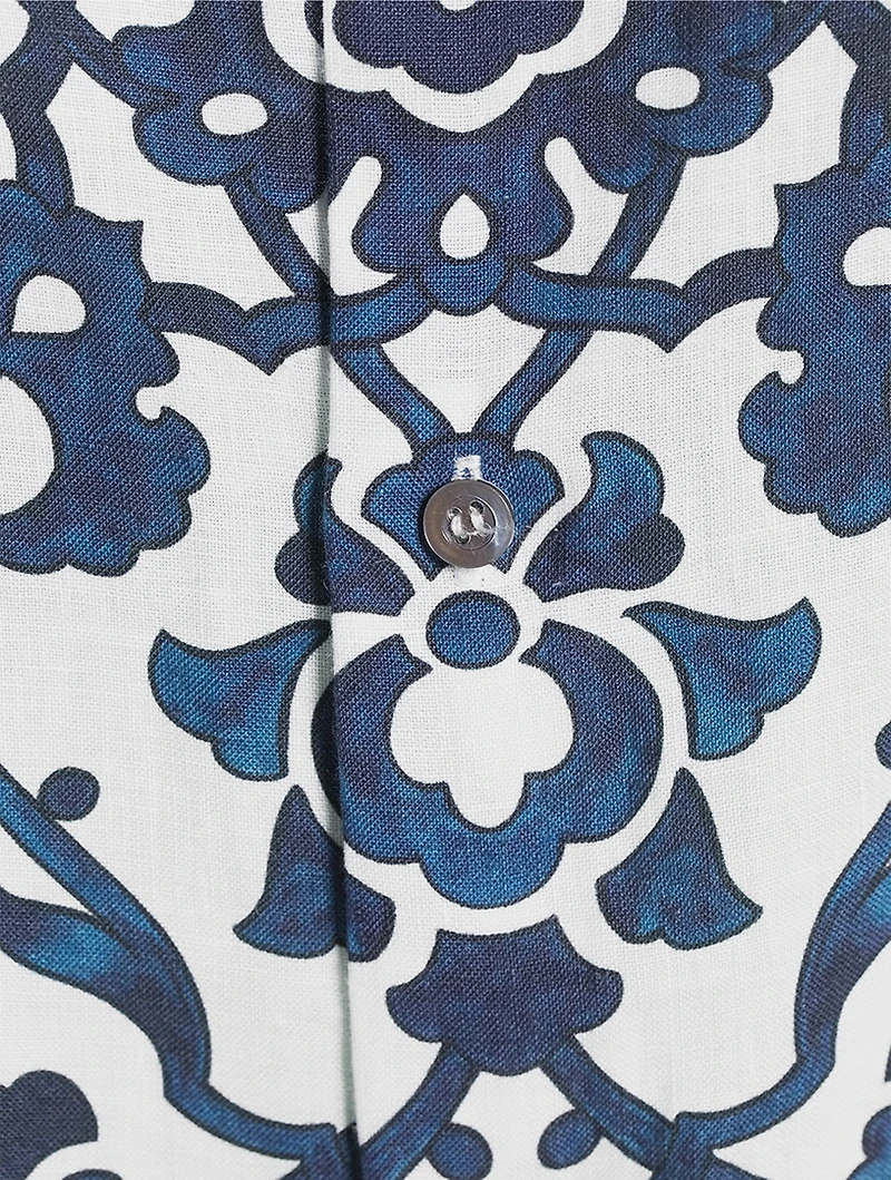 Sleeveless Linen Shirt Dress Ottoman Tile Print