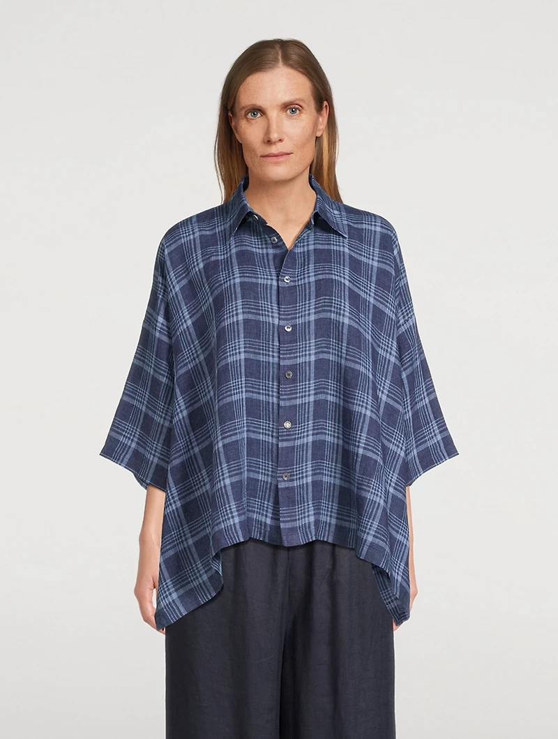 Linen Shirt Plaid Print