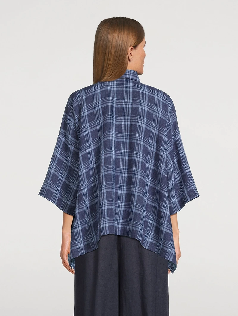 Linen Shirt Plaid Print