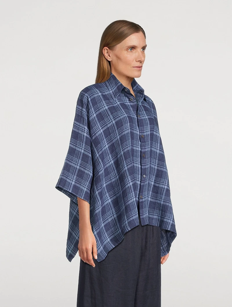 Linen Shirt Plaid Print