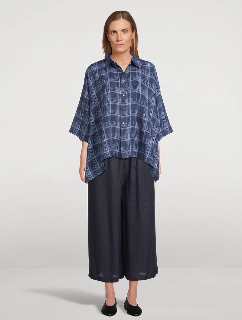 Linen Shirt Plaid Print