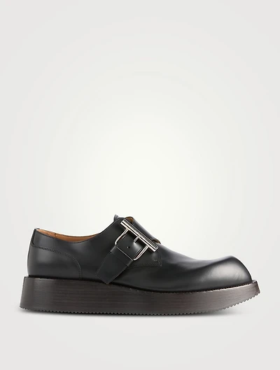 T-Bar Creeper Leather Monk Strap Shoes