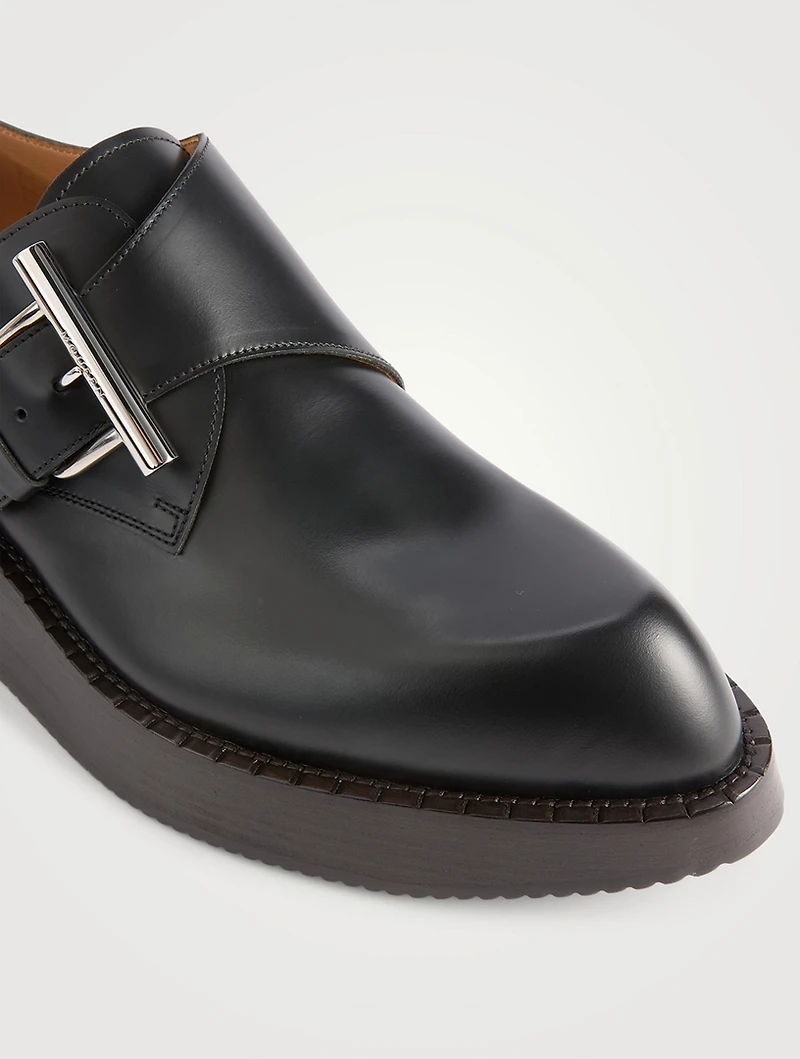 T-Bar Creeper Leather Monk Strap Shoes