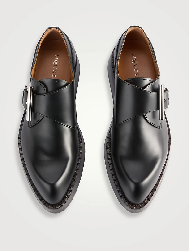 T-Bar Creeper Leather Monk Strap Shoes