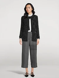 Eyelash Tweed Jacquard Tie-Neck Cardigan