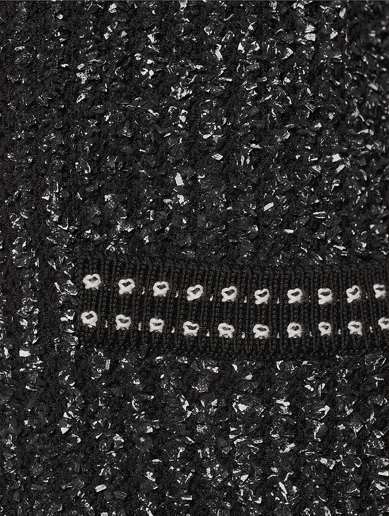 Eyelash Tweed Jacquard Tie-Neck Cardigan