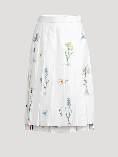 Pleated Midi Skirt Botanical Flower Print