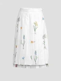 Pleated Midi Skirt Botanical Flower Print