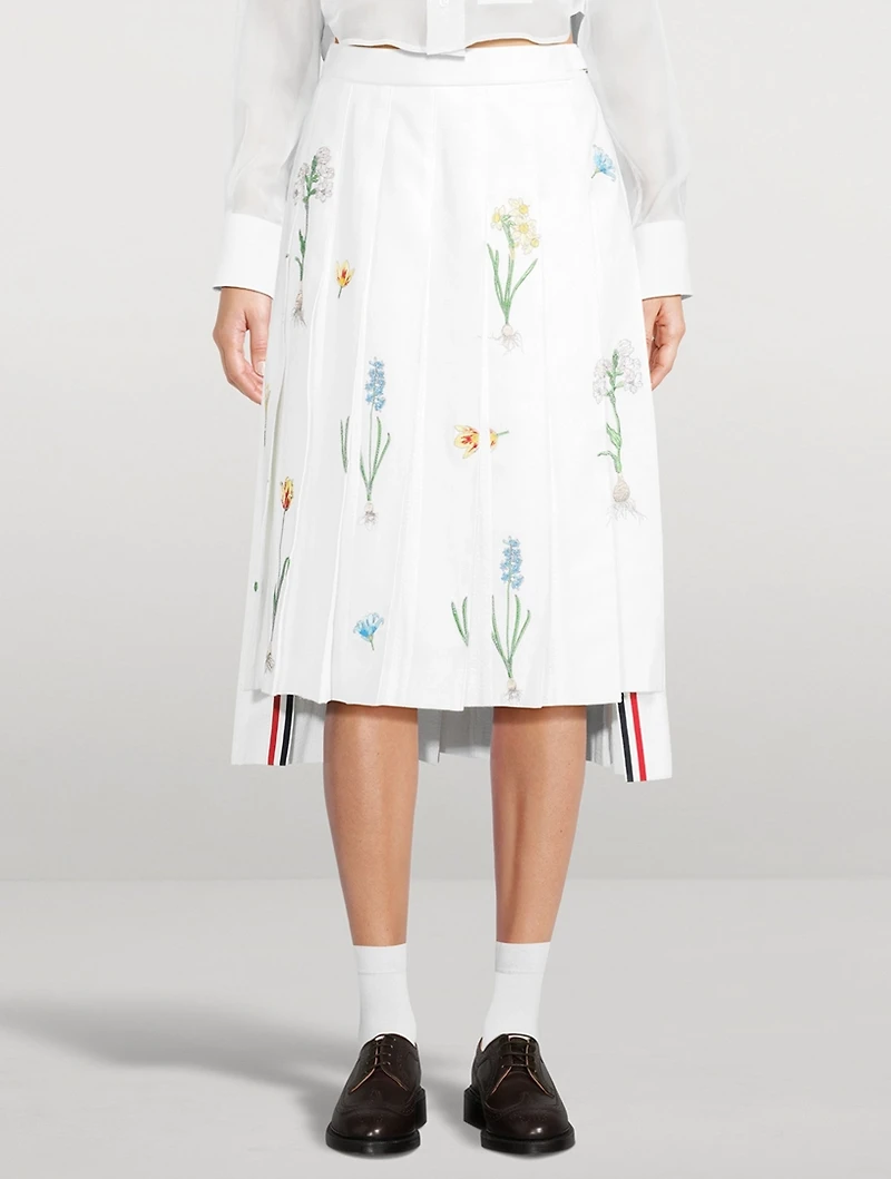 Pleated Midi Skirt Botanical Flower Print