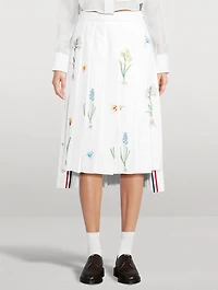 Pleated Midi Skirt Botanical Flower Print