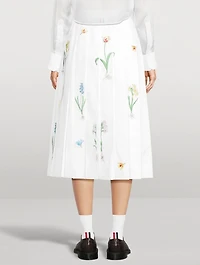 Pleated Midi Skirt Botanical Flower Print