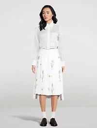 Pleated Midi Skirt Botanical Flower Print