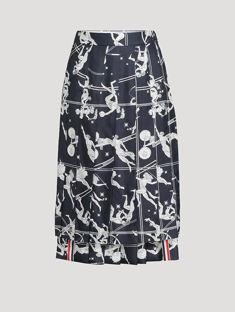 Pleated Silk Midi Skirt Olympic Constellation Print