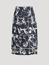 Pleated Silk Midi Skirt Olympic Constellation Print