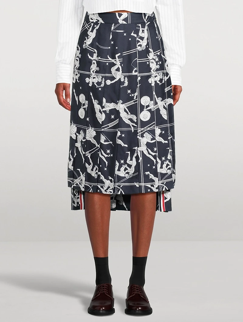 Pleated Silk Midi Skirt Olympic Constellation Print