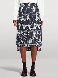 Pleated Silk Midi Skirt Olympic Constellation Print