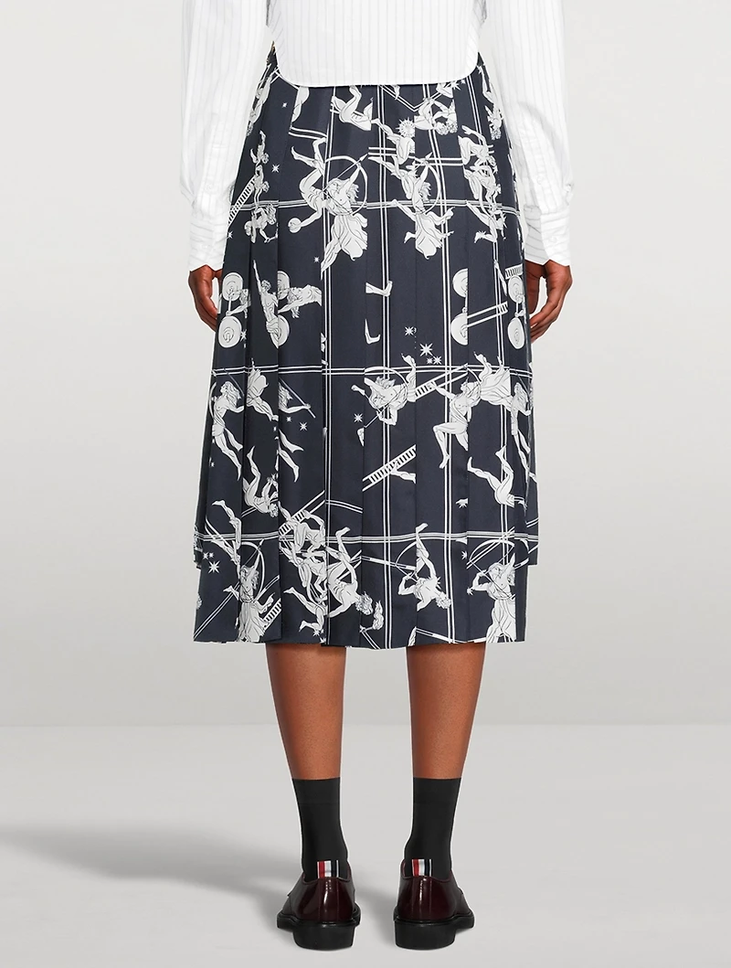 Pleated Silk Midi Skirt Olympic Constellation Print