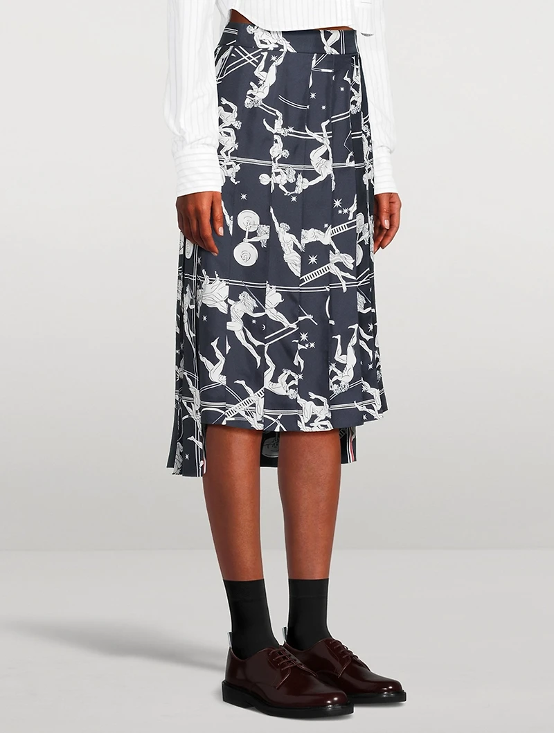 Pleated Silk Midi Skirt Olympic Constellation Print