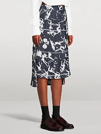 Pleated Silk Midi Skirt Olympic Constellation Print