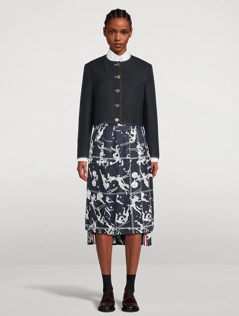 Pleated Silk Midi Skirt Olympic Constellation Print