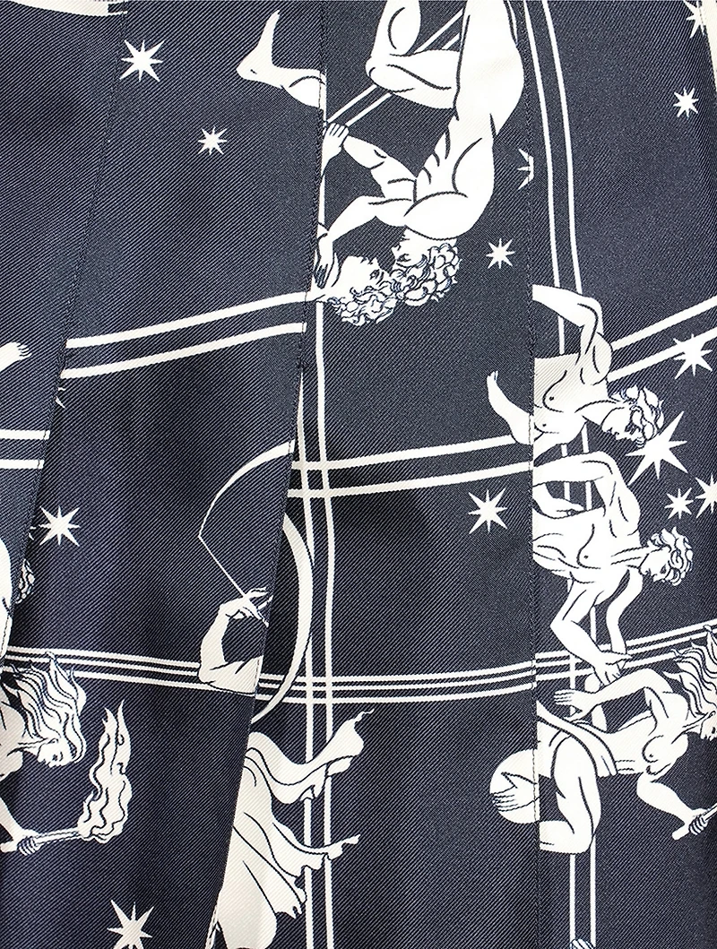 Pleated Silk Midi Skirt Olympic Constellation Print