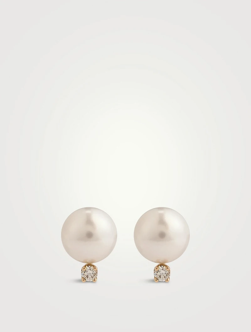 14K Gold Pearl And Diamond Earrings