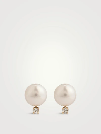 14K Gold Pearl And Diamond Earrings