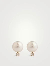 14K Gold Pearl And Diamond Earrings