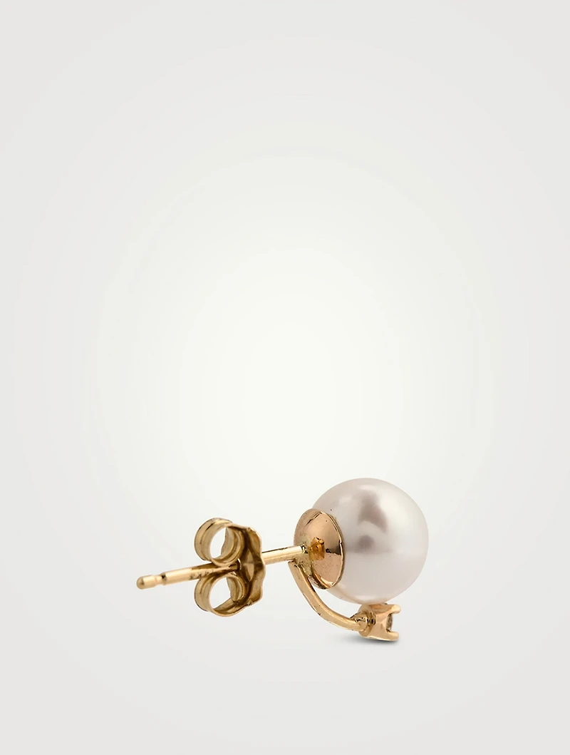 14K Gold Pearl And Diamond Earrings