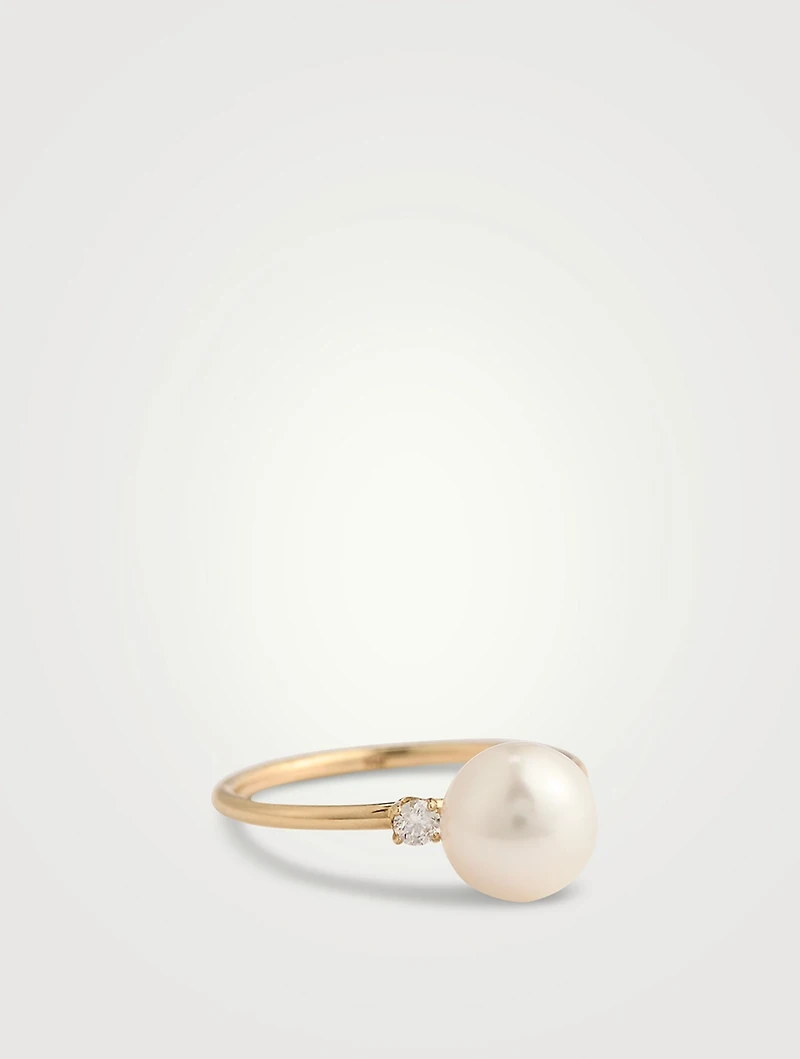 14K Gold Pearl And Diamond Ring