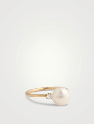 14K Gold Pearl And Diamond Ring