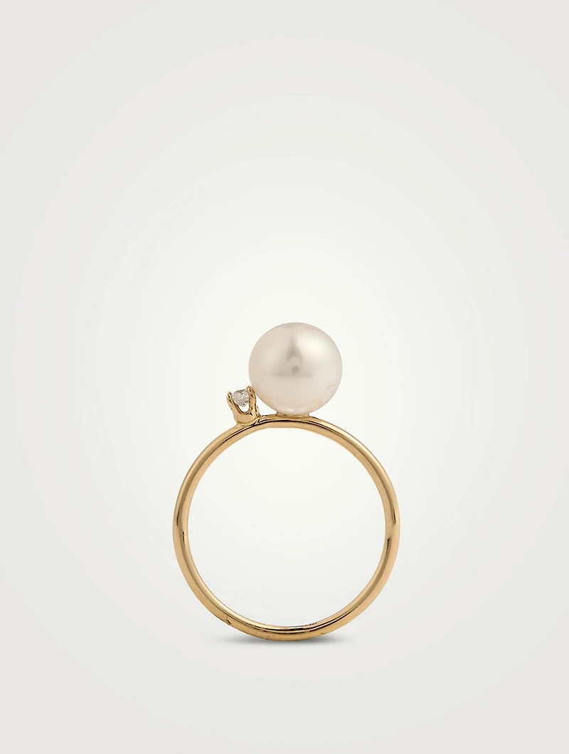 14K Gold Pearl And Diamond Ring