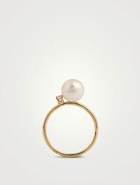 14K Gold Pearl And Diamond Ring