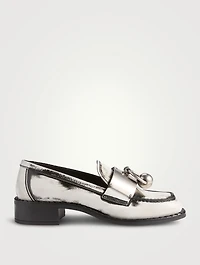 Brushed Leather Loafers With Metal Ring