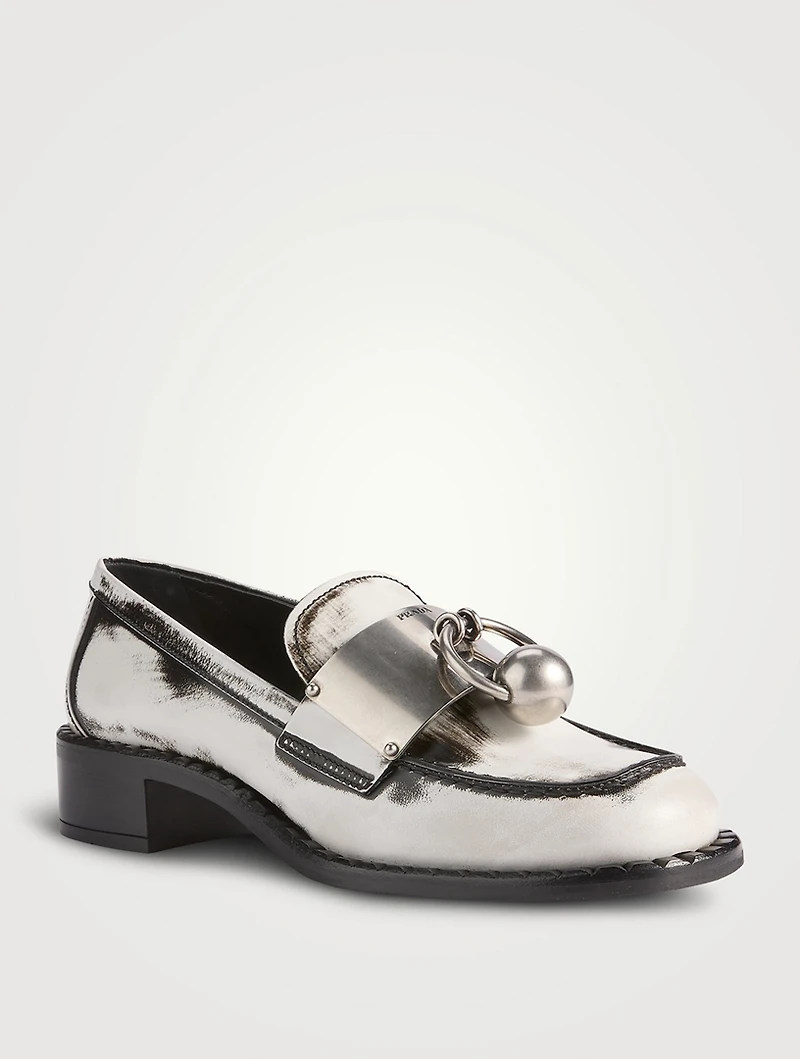 Brushed Leather Loafers With Metal Ring