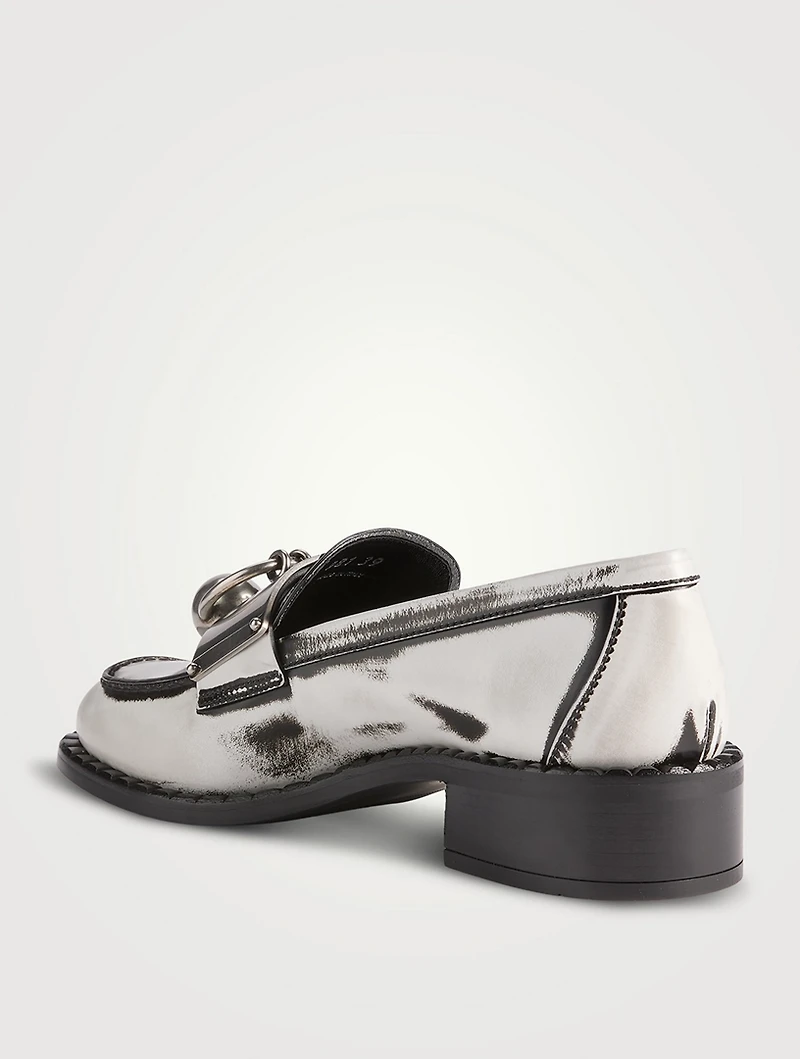 Brushed Leather Loafers With Metal Ring