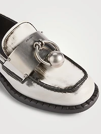 Brushed Leather Loafers With Metal Ring