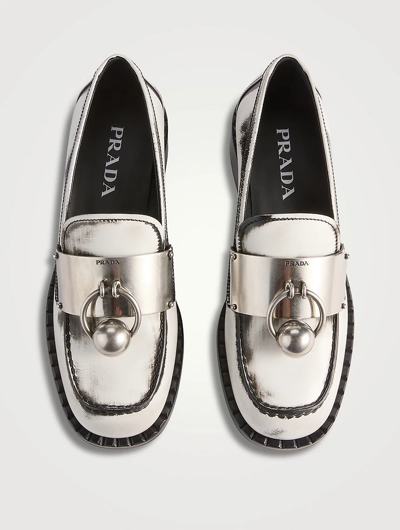 Brushed Leather Loafers With Metal Ring