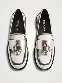 Brushed Leather Loafers With Metal Ring