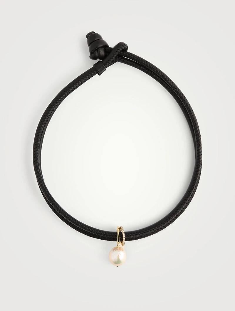 Sea Of Beauty Leather Necklace With Pearl And ct Diamond Slider