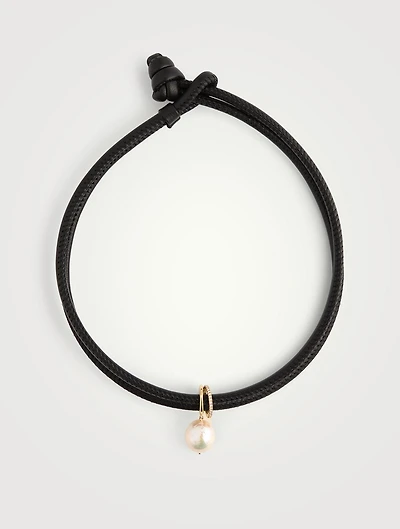Sea Of Beauty Leather Necklace With Pearl And ct Diamond Slider