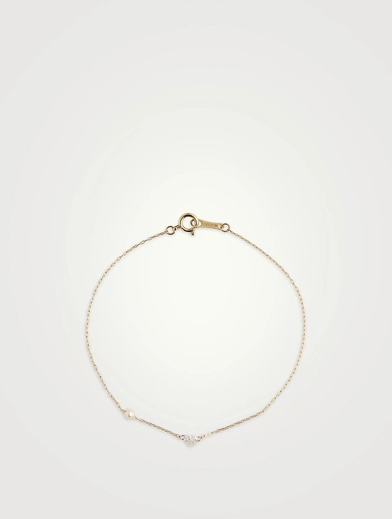 Sea Of Beauty 14K Gold Bracelet With Heart Diamond And Pearl